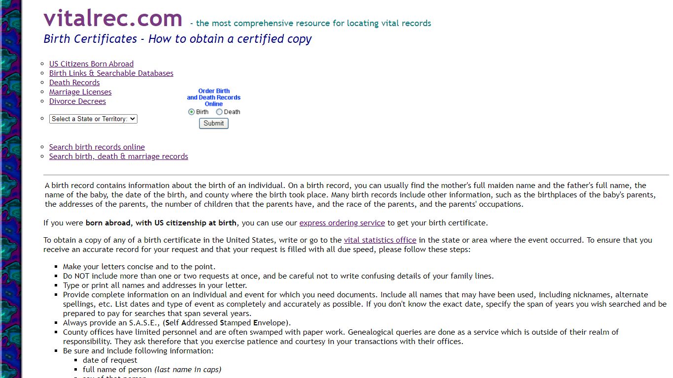 Birth Certificates and Birth Records - How to obtain a copy - Vital Rec